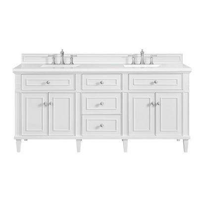 James Martin - Lorelai 72" Double Vanity, Bright White w/ 3 CM White Zeus Silestone Top - 424-V72-BW-3WZ view 1