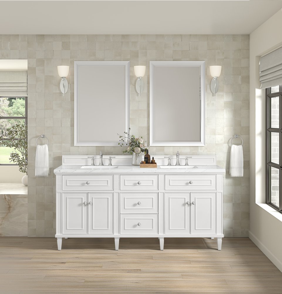 James Martin - Lorelai 72" Double Vanity, Bright White w/ 3 CM White Zeus Silestone Top - 424-V72-BW-3WZ view 4