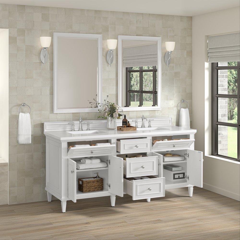 James Martin - Lorelai 72" Double Vanity, Bright White w/ 3 CM White Zeus Silestone Top - 424-V72-BW-3WZ view 6