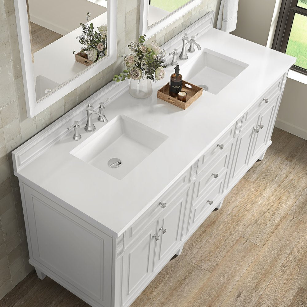 James Martin - Lorelai 72" Double Vanity, Bright White w/ 3 CM White Zeus Silestone Top - 424-V72-BW-3WZ view 8