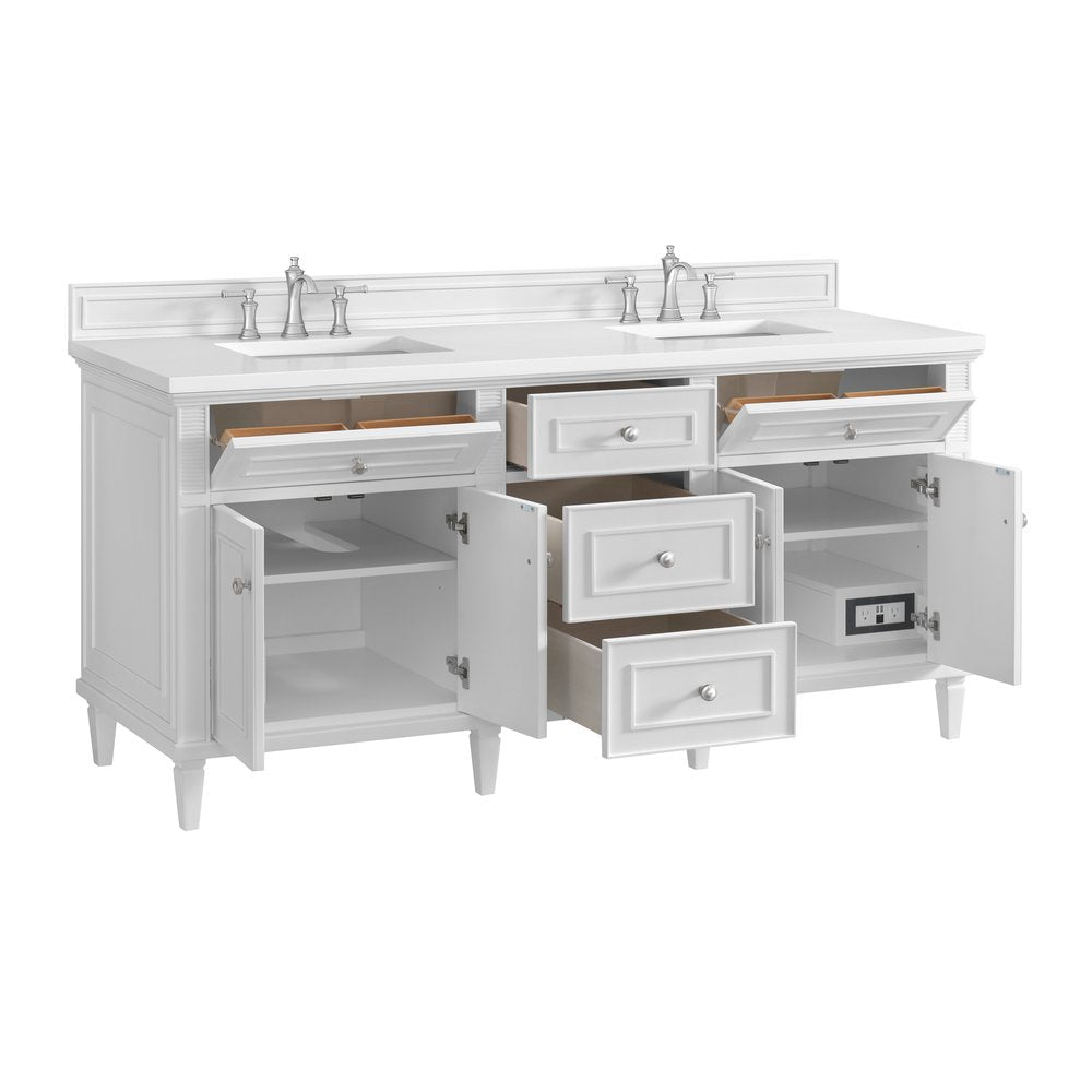 James Martin - Lorelai 72" Double Vanity, Bright White w/ 3 CM White Zeus Silestone Top - 424-V72-BW-3WZ view 10