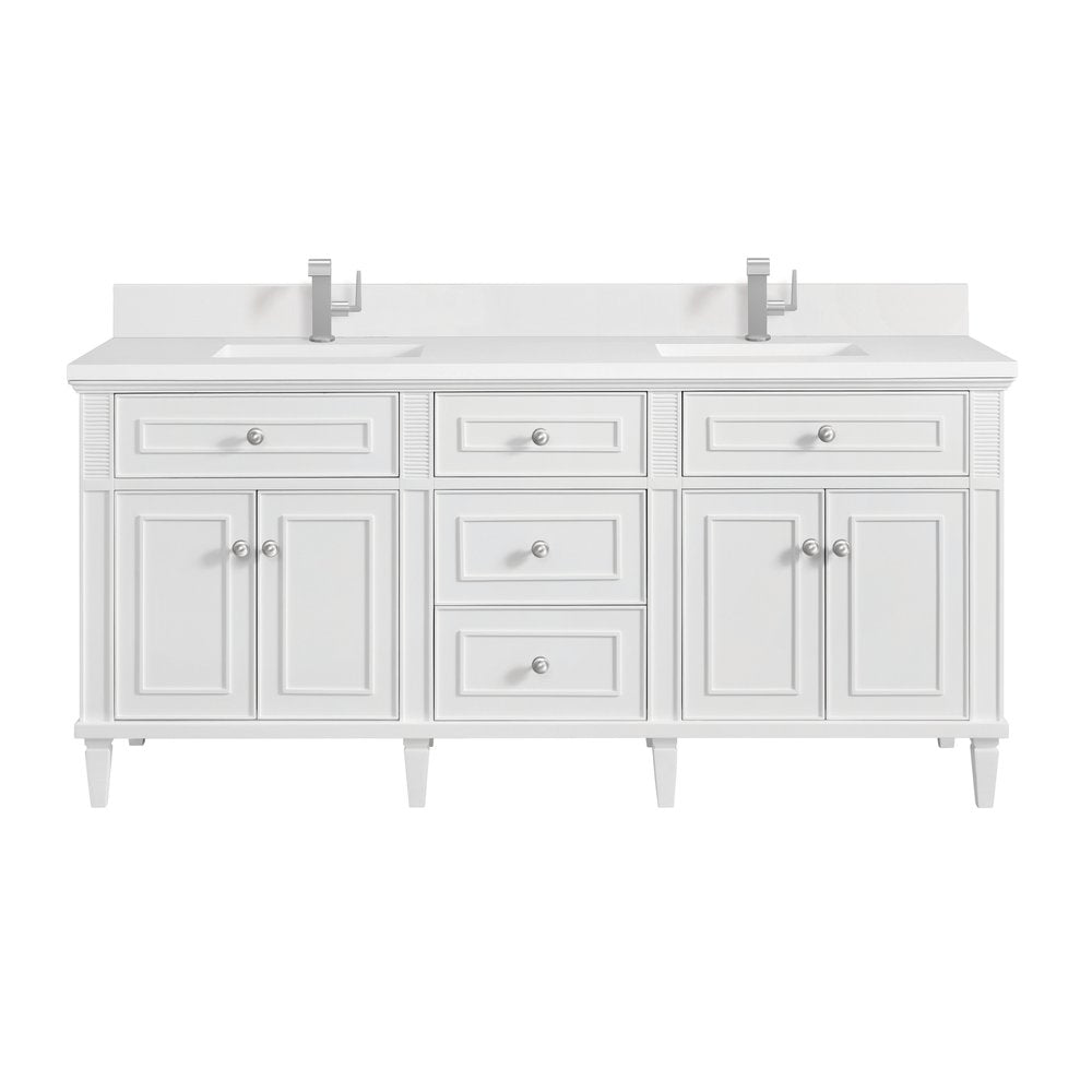 James Martin - Lorelai 72" Double Vanity, Bright White w/ Single Hole 3 CM White Zeus Silestone Top & Backsplash - 424-V72-BW-1WZ view 1