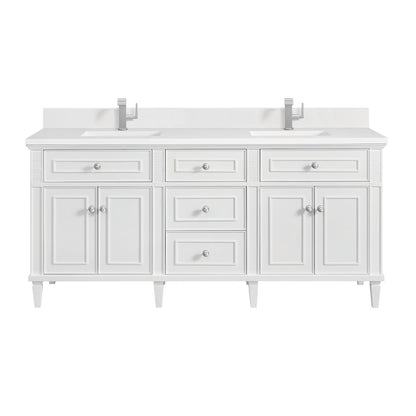 James Martin - Lorelai 72" Double Vanity, Bright White w/ Single Hole 3 CM White Zeus Silestone Top & Backsplash - 424-V72-BW-1WZ view 1