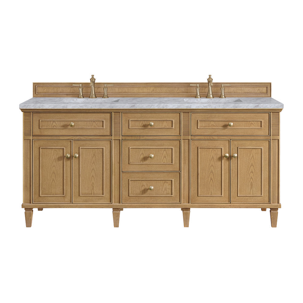 James Martin - Lorelai 72" Double Vanity, Light Natural Oak w/ 3 CM Carrara White Marble Top - 424-V72-LNO-3CAR view 1