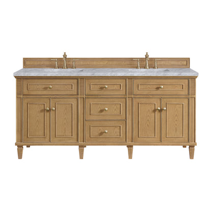 James Martin - Lorelai 72" Double Vanity, Light Natural Oak w/ 3 CM Carrara White Marble Top - 424-V72-LNO-3CAR view 1