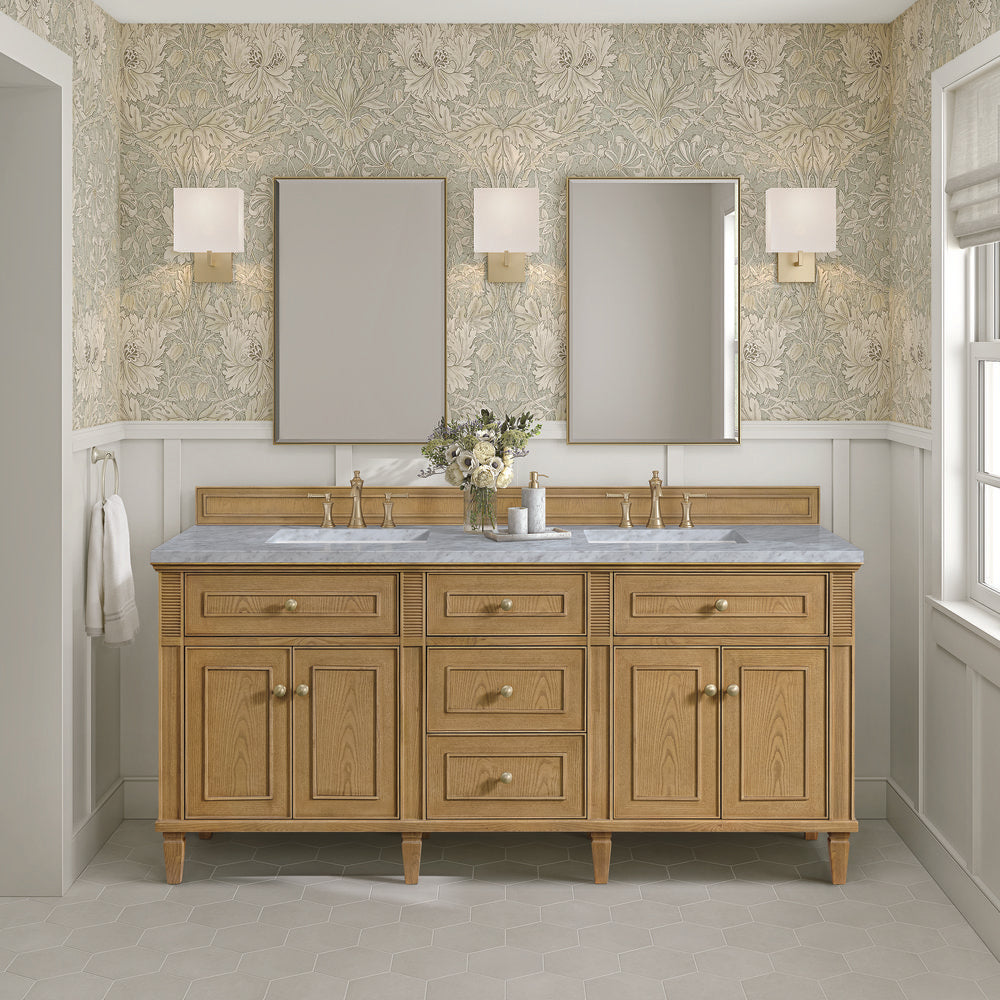 James Martin - Lorelai 72" Double Vanity, Light Natural Oak w/ 3 CM Carrara White Marble Top - 424-V72-LNO-3CAR view 3