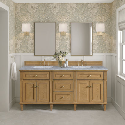 James Martin - Lorelai 72" Double Vanity, Light Natural Oak w/ 3 CM Carrara White Marble Top - 424-V72-LNO-3CAR view 3