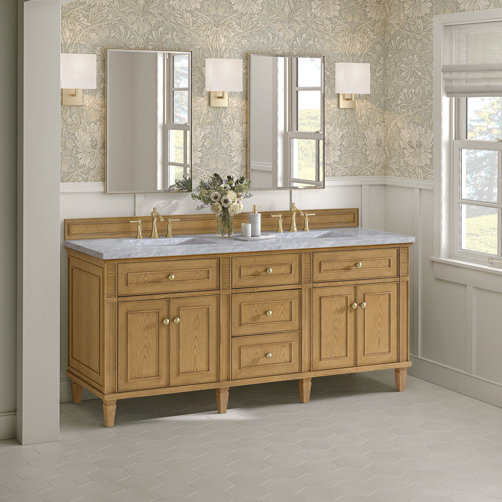 James Martin - Lorelai 72" Double Vanity, Light Natural Oak w/ 3 CM Carrara White Marble Top - 424-V72-LNO-3CAR view 4