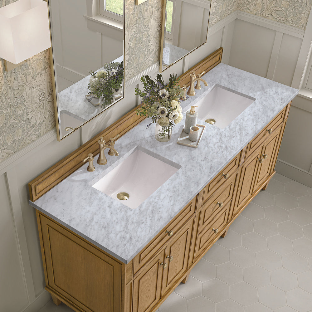 James Martin - Lorelai 72" Double Vanity, Light Natural Oak w/ 3 CM Carrara White Marble Top - 424-V72-LNO-3CAR view 7