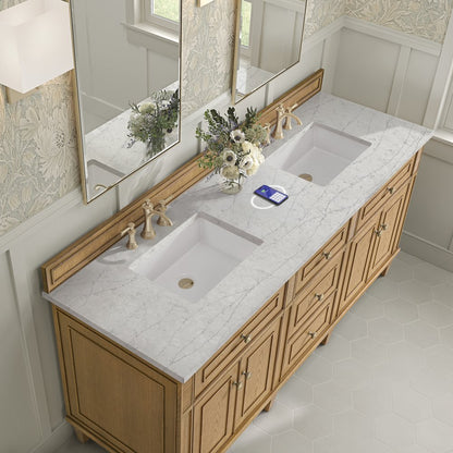 James Martin - Lorelai 72" Double Vanity, Light Natural Oak w/ 3 CM Eternal Jasmine Pearl Silestone Top w/FreePower Wireless Charger - 424-V72-LNO-FEJP view 8