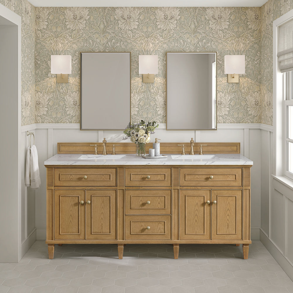 James Martin - Lorelai 72" Double Vanity, Light Natural Oak w/ 3 CM Ethereal Noctis Silestone Top - 424-V72-LNO-3ENC view 3