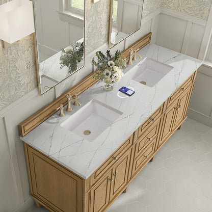 James Martin - Lorelai 72" Double Vanity, Light Natural Oak w/ 3 CM Ethereal Noctis Silestone Top w/FreePower Wireless Charger - 424-V72-LNO-FENC view 8