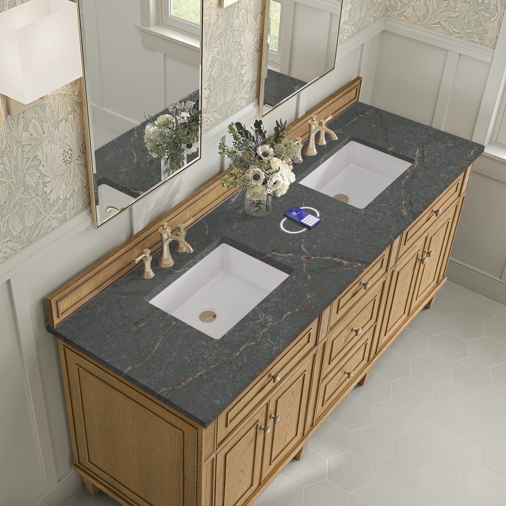 James Martin - Lorelai 72" Double Vanity, Light Natural Oak w/ 3 CM Parisien Bleu Silestone Top w/FreePower Wireless Charger - 424-V72-LNO-FPBL view 8