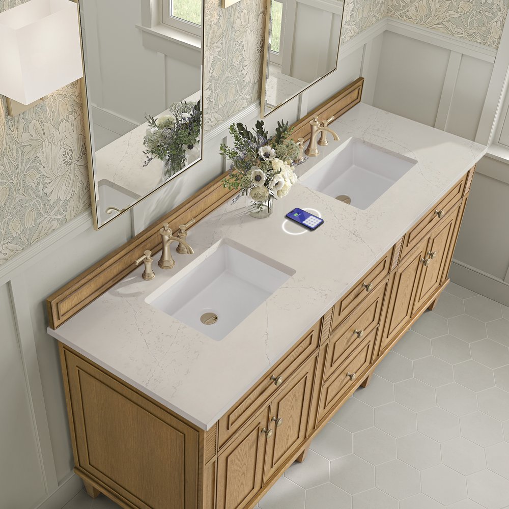 James Martin - Lorelai 72" Double Vanity, Light Natural Oak, w/ 3 CM Siberian Silestone Top w/FreePower Wireless Charger - 424-V72-LNO-FSFR view 7