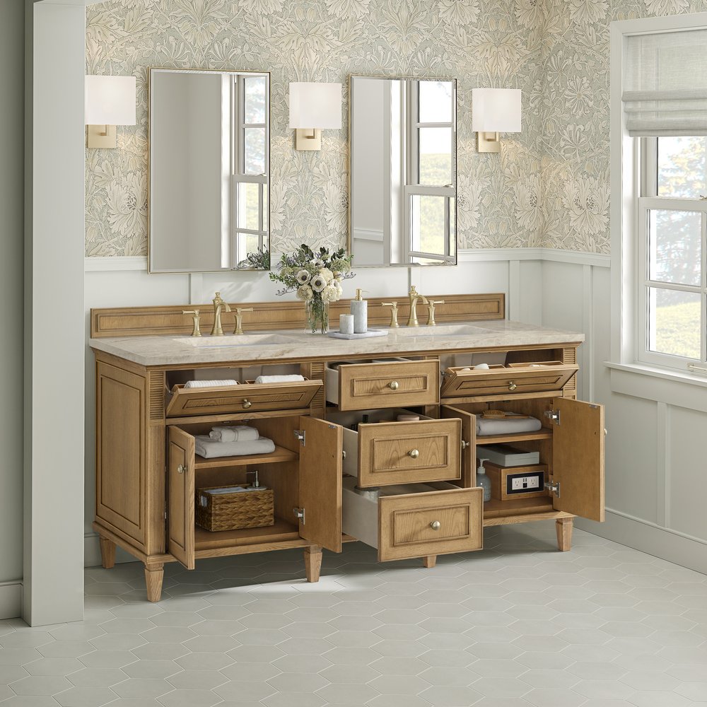 James Martin - Lorelai 72" Double Vanity, Light Natural Oak, w/ 3 CM Tajnar Eclos Top w/FreePower Wireless Charger - 424-V72-LNO-FTJR view 5