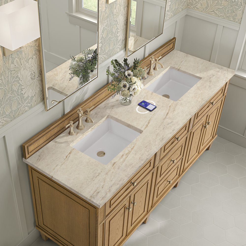 James Martin - Lorelai 72" Double Vanity, Light Natural Oak, w/ 3 CM Tajnar Eclos Top w/FreePower Wireless Charger - 424-V72-LNO-FTJR view 7