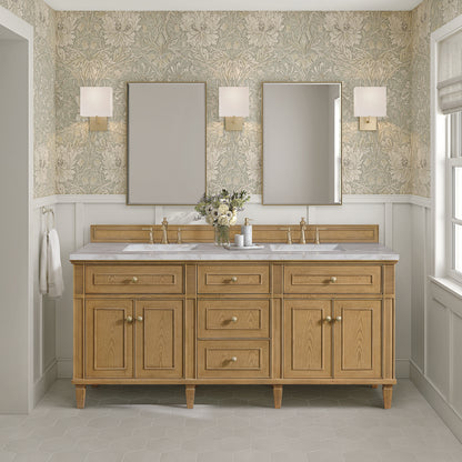 James Martin - Lorelai 72" Double Vanity, Light Natural Oak w/ 3 CM Victorian Silver Silestone Top - 424-V72-LNO-3VSL view 3