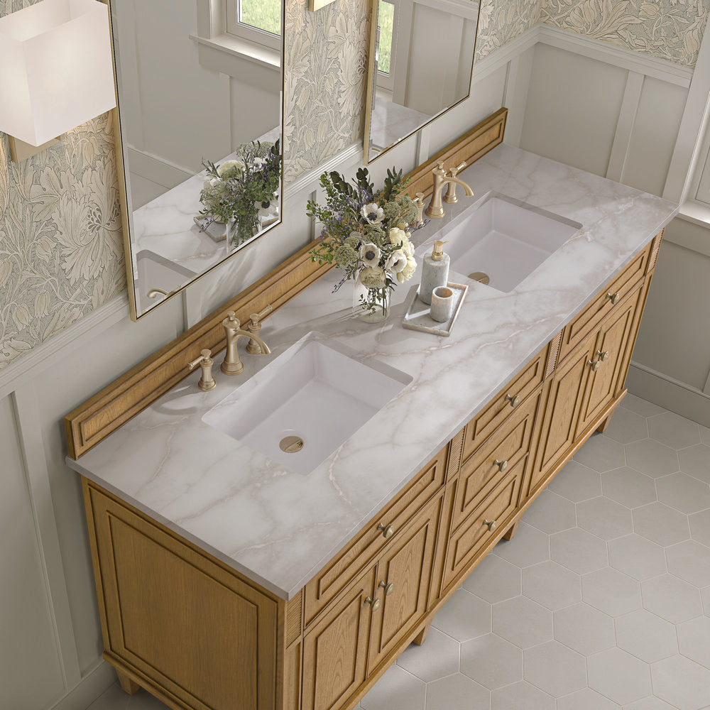James Martin - Lorelai 72" Double Vanity, Light Natural Oak w/ 3 CM Victorian Silver Silestone Top - 424-V72-LNO-3VSL view 7
