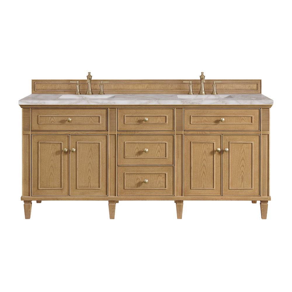 James Martin - Lorelai 72" Double Vanity, Light Natural Oak w/ 3 CM Victorian Silver Silestone Top w/FreePower Wireless Charger - 424-V72-LNO-FVSL view 1