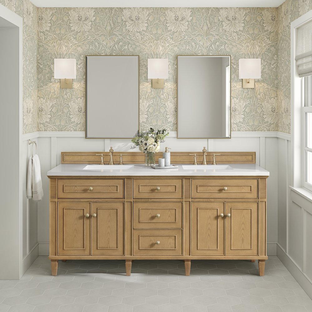 James Martin - Lorelai 72" Double Vanity, Light Natural Oak w/ 3 CM White Zeus Silestone Top - 424-V72-LNO-3WZ view 3