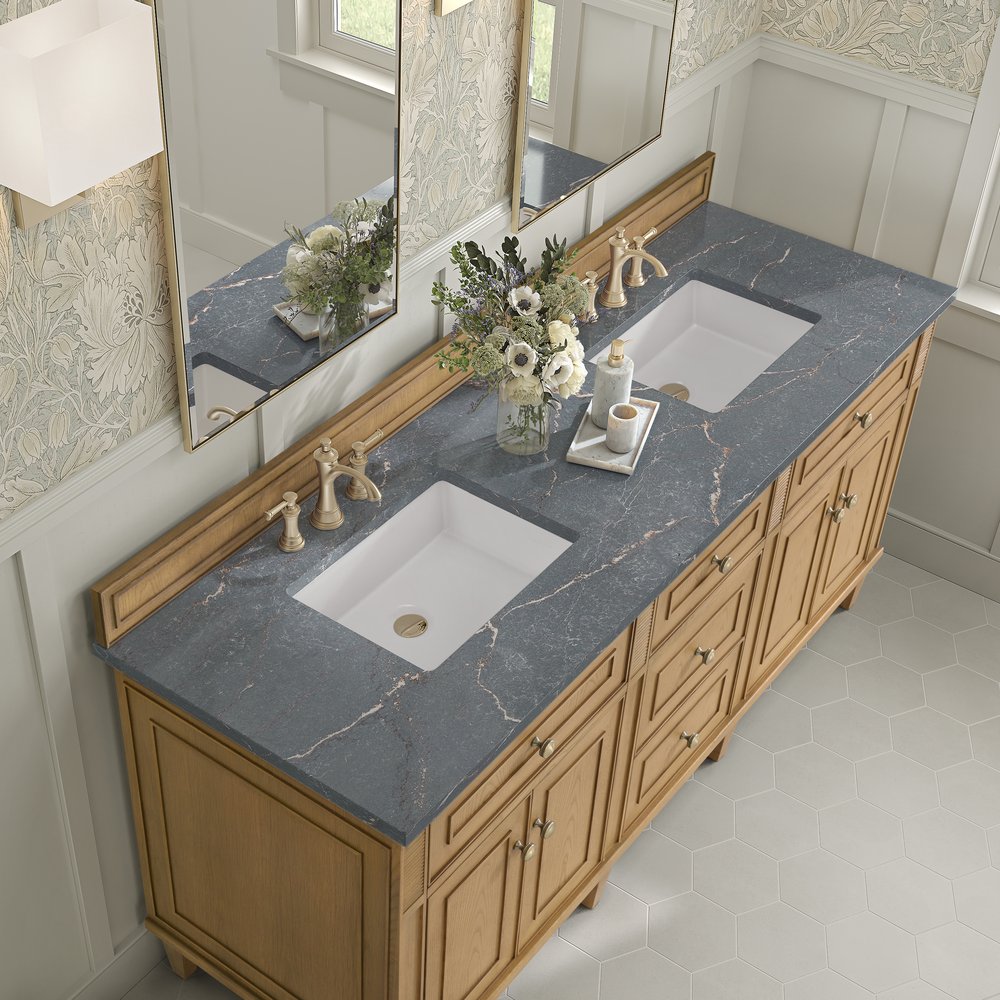 James Martin - Lorelai 72" Double Vanity, Light Natural Oak w/ 3 CM White Zeus Silestone Top - 424-V72-LNO-3WZ view 7