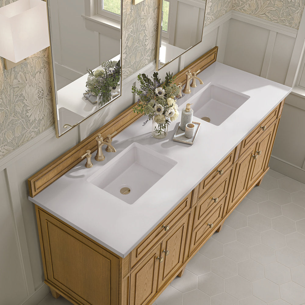 James Martin - Lorelai 72" Double Vanity, Light Natural Oak w/ 3 CM White Zeus Silestone Top - 424-V72-LNO-3WZ view 9