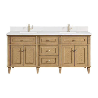 James Martin - Lorelai 72" Double Vanity, Light Natural Oak w/ Single Hole 3 CM White Zeus Silestone Top & Backsplash - 424-V72-LNO-1WZ view 1