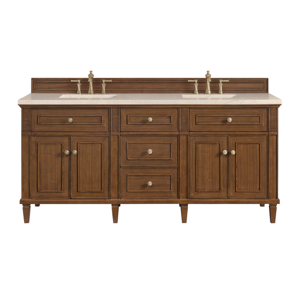 James Martin - Lorelai 72" Double Vanity, Mid-Century Walnut w/ 3 CM Eternal Marfil Silestone Top - 424-V72-WLT-3EMR view 1