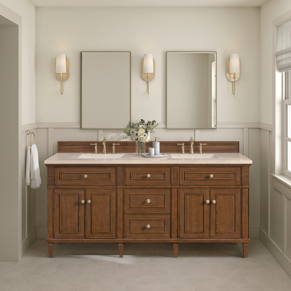 James Martin - Lorelai 72" Double Vanity, Mid-Century Walnut w/ 3 CM Eternal Marfil Silestone Top - 424-V72-WLT-3EMR view 3
