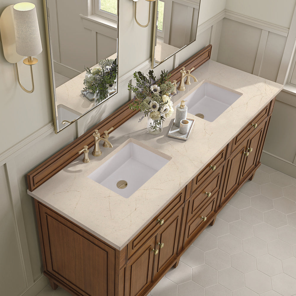 James Martin - Lorelai 72" Double Vanity, Mid-Century Walnut w/ 3 CM Eternal Marfil Silestone Top - 424-V72-WLT-3EMR view 7