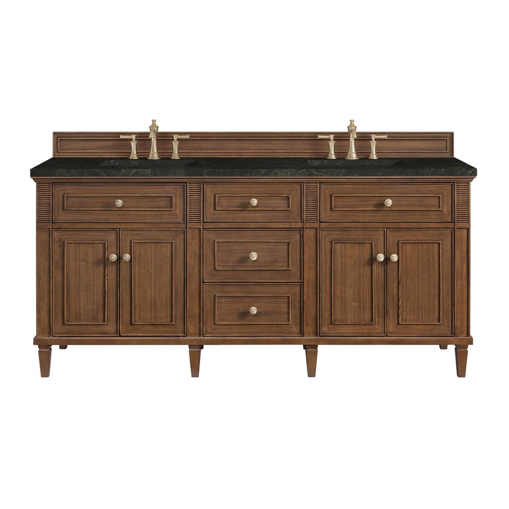 James Martin - Lorelai 72" Double Vanity, Mid-Century Walnut, w/ 3 CM Phantome Eclos Top - 424-V72-WLT-3PHT view 1