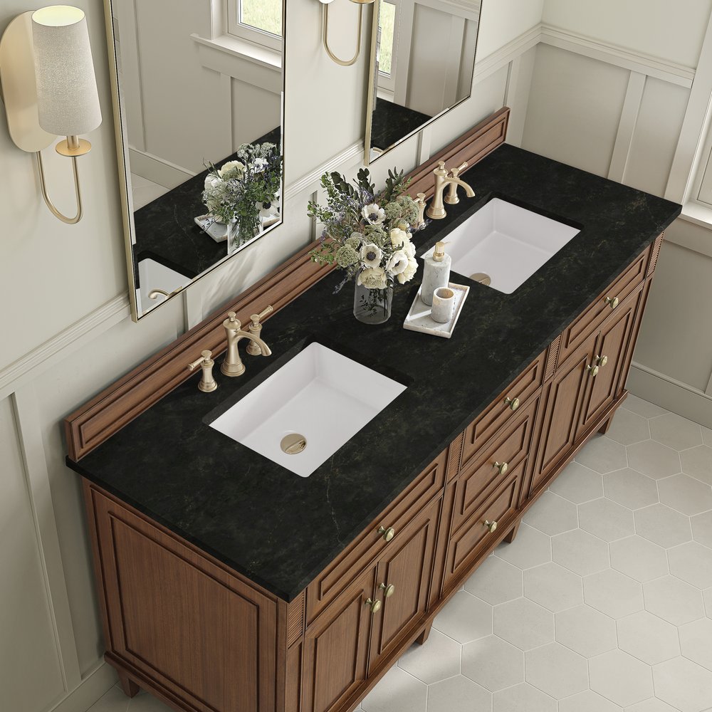 James Martin - Lorelai 72" Double Vanity, Mid-Century Walnut, w/ 3 CM Phantome Eclos Top - 424-V72-WLT-3PHT view 7
