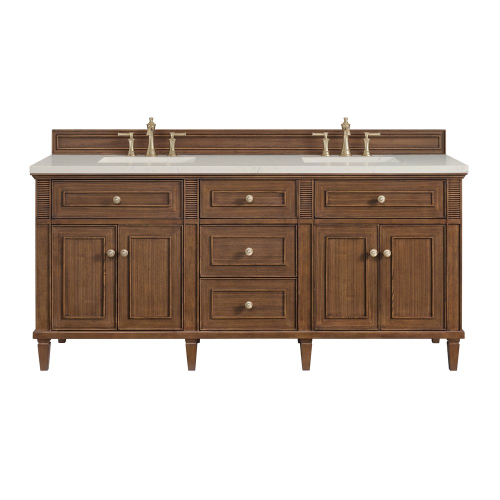 James Martin - Lorelai 72" Double Vanity, Mid-Century Walnut, w/ 3 CM Siberian Silestone Top - 424-V72-WLT-3SFR view 1