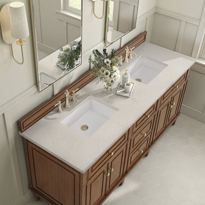 James Martin - Lorelai 72" Double Vanity, Mid-Century Walnut, w/ 3 CM Siberian Silestone Top - 424-V72-WLT-3SFR view 7