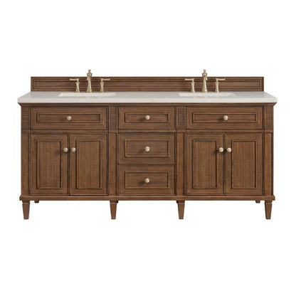 James Martin - Lorelai 72" Double Vanity, Mid-Century Walnut, w/ 3 CM Siberian Silestone Top w/FreePower Wireless Charger - 424-V72-WLT-FSFR view 1
