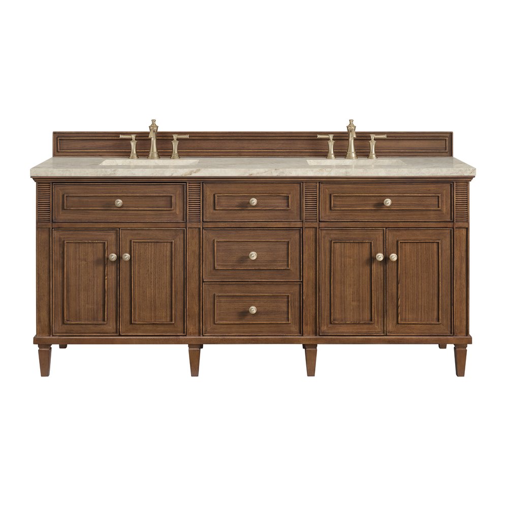 James Martin - Lorelai 72" Double Vanity, Mid-Century Walnut, w/ 3 CM Tajnar Eclos Top - 424-V72-WLT-3TJR view 1