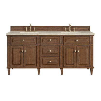 James Martin - Lorelai 72" Double Vanity, Mid-Century Walnut, w/ 3 CM Tajnar Eclos Top - 424-V72-WLT-3TJR view 1