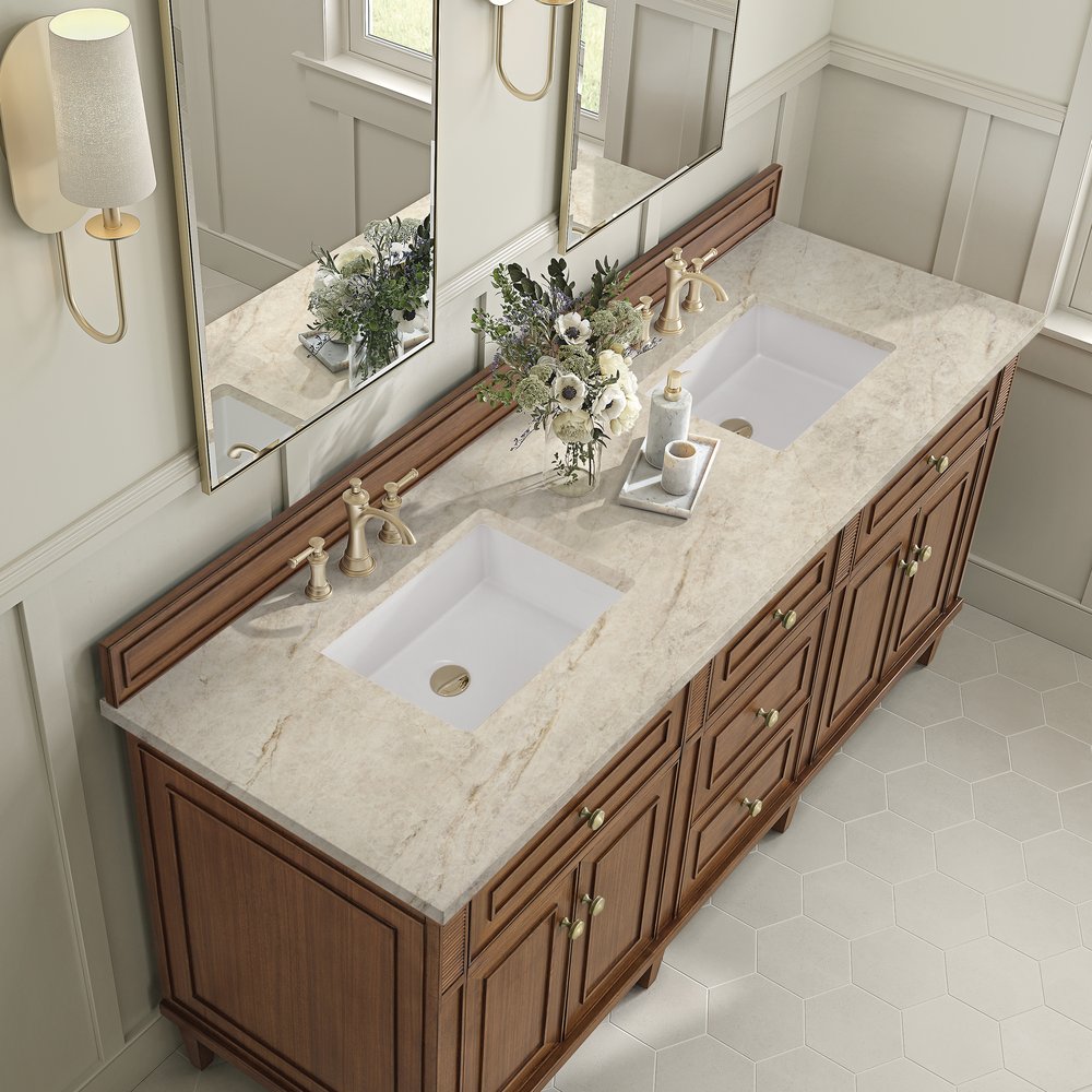 James Martin - Lorelai 72" Double Vanity, Mid-Century Walnut, w/ 3 CM Tajnar Eclos Top - 424-V72-WLT-3TJR view 7