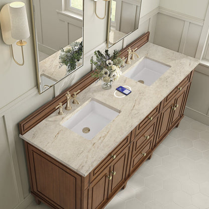 James Martin - Lorelai 72" Double Vanity, Mid-Century Walnut, w/ 3 CM Tajnar Eclos Top w/FreePower Wireless Charger - 424-V72-WLT-FTJR view 7