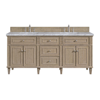 James Martin - Lorelai 72" Double Vanity, Whitewashed Oak w/ 3 CM Carrara White Marble Top - 424-V72-WWO-3CAR view 1