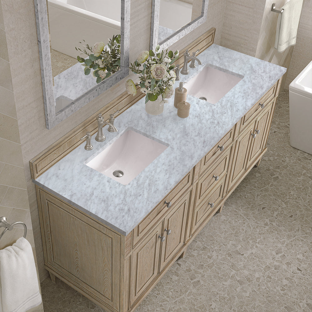 James Martin - Lorelai 72" Double Vanity, Whitewashed Oak w/ 3 CM Carrara White Marble Top - 424-V72-WWO-3CAR view 7