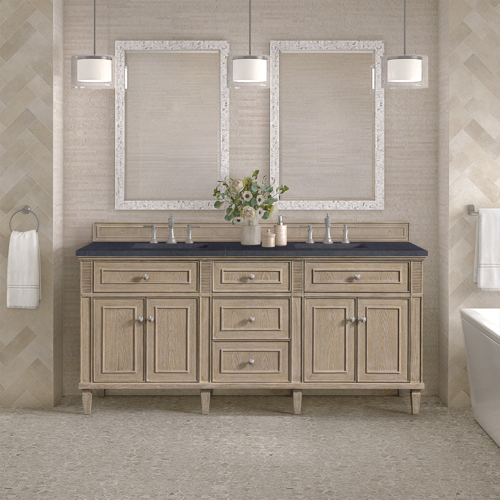 James Martin - Lorelai 72" Double Vanity, Whitewashed Oak w/ 3 CM Charcoal Soapstone Silestone Top - 424-V72-WWO-3CSP view 3