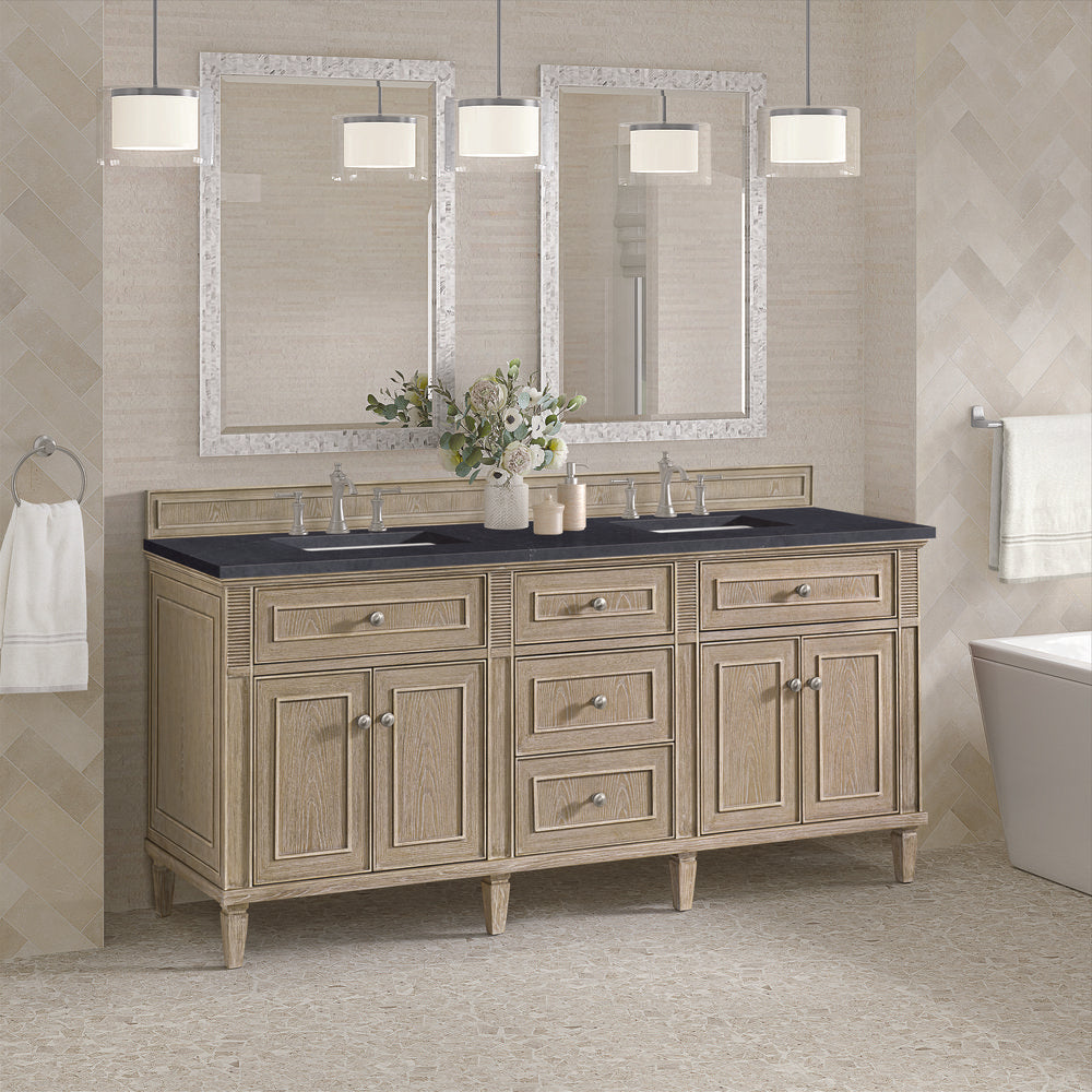 James Martin - Lorelai 72" Double Vanity, Whitewashed Oak w/ 3 CM Charcoal Soapstone Silestone Top - 424-V72-WWO-3CSP view 4