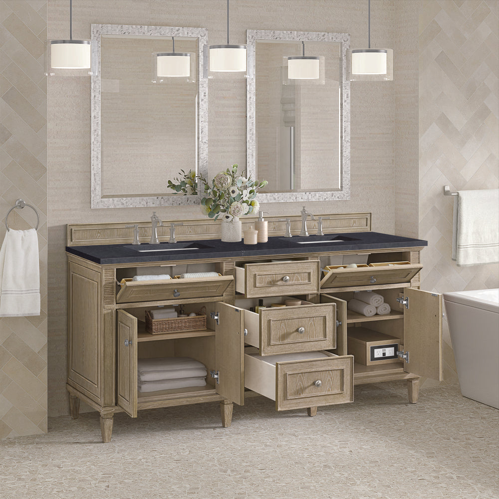 James Martin - Lorelai 72" Double Vanity, Whitewashed Oak w/ 3 CM Charcoal Soapstone Silestone Top - 424-V72-WWO-3CSP view 5