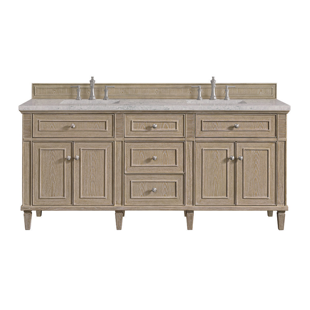 James Martin - Lorelai 72" Double Vanity, Whitewashed Oak w/ 3 CM Eternal Jasmine Pearl Silestone Top - 424-V72-WWO-3EJP view 1