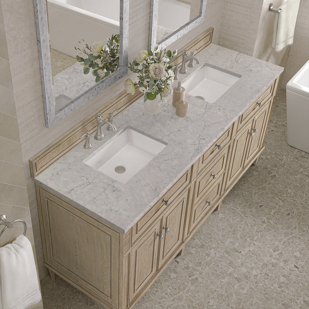 James Martin - Lorelai 72" Double Vanity, Whitewashed Oak w/ 3 CM Eternal Jasmine Pearl Silestone Top - 424-V72-WWO-3EJP view 7