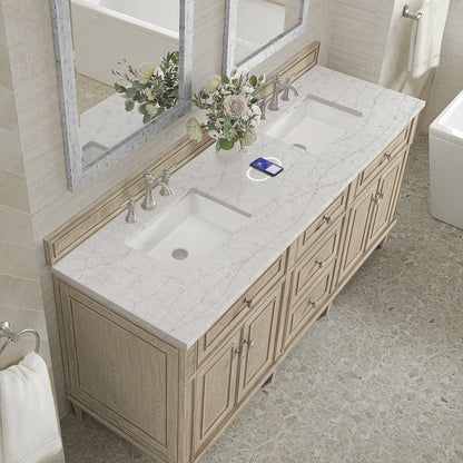 James Martin - Lorelai 72" Double Vanity, Whitewashed Oak w/ 3 CM Eternal Jasmine Pearl Silestone Top w/FreePower Wireless Charger - 424-V72-WWO-FEJP view 8