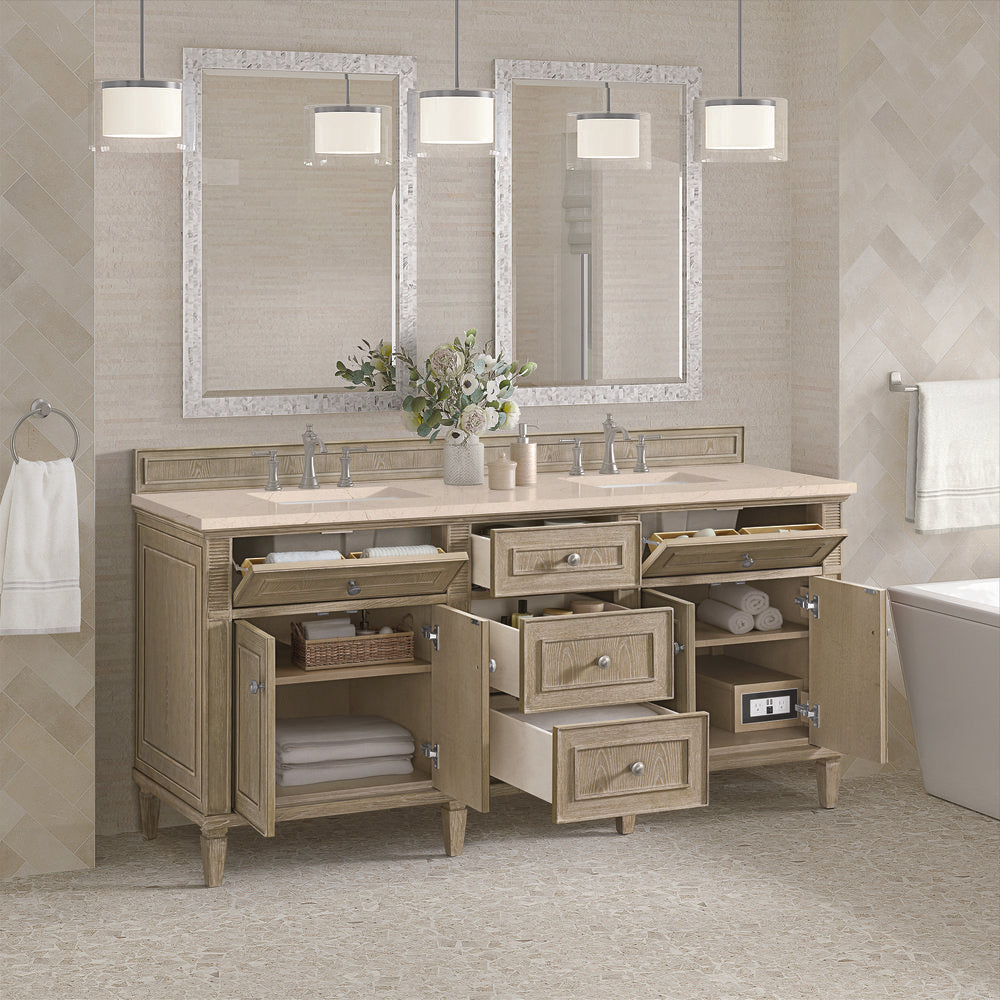 James Martin - Lorelai 72" Double Vanity, Whitewashed Oak w/ 3 CM Eternal Marfil Silestone Top - 424-V72-WWO-3EMR view 5