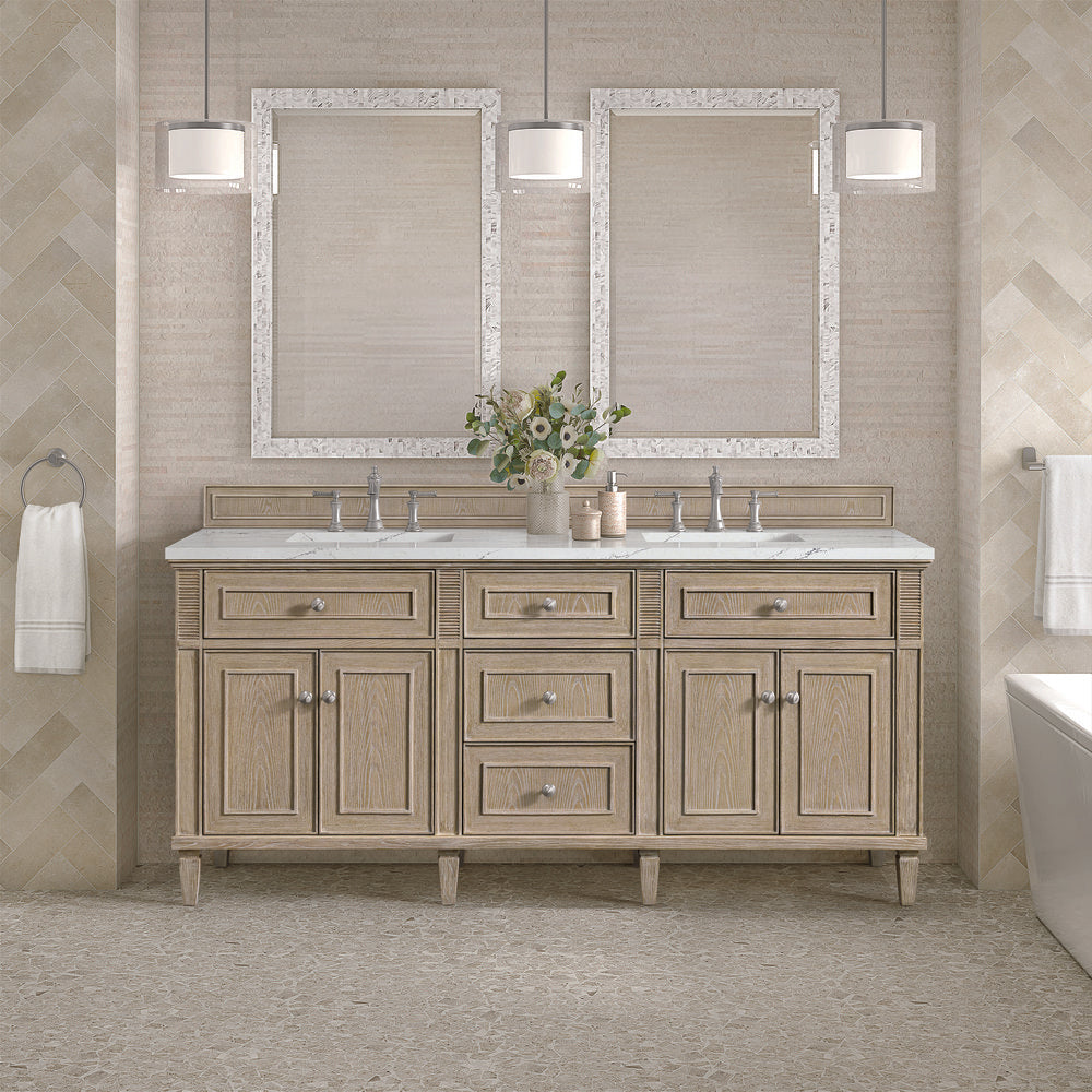 James Martin - Lorelai 72" Double Vanity, Whitewashed Oak w/ 3 CM Ethereal Noctis Silestone Top - 424-V72-WWO-3ENC view 3