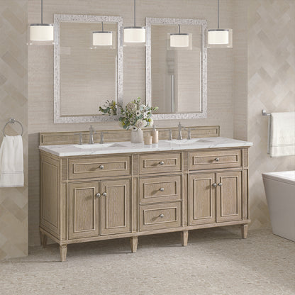 James Martin - Lorelai 72" Double Vanity, Whitewashed Oak w/ 3 CM Ethereal Noctis Silestone Top - 424-V72-WWO-3ENC view 4